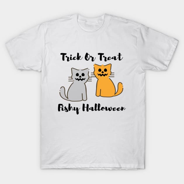 Trick or Treat Fishy Halloween Cats T-Shirt by simple_words_designs